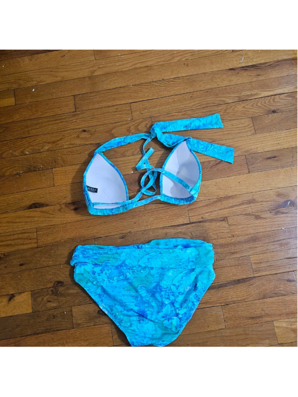 LAUREN Ralph Lauren Blue Teal Bikini Swimsuit Medium Large - Picture 3 of 7